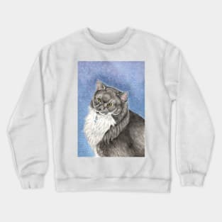 Grey and White Cat Crewneck Sweatshirt